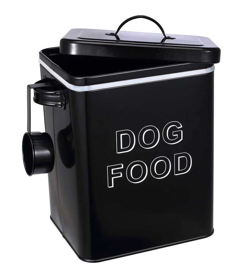 Morezi Dog Food Storage Container Farmhouse Pet Food Storage Containers with Lid and Scoop, Perfect Vintage Canister Treats Tin for Kitchen Countertop, Shelf, Great Gift for Pet Owners - Dog Food - Black - Image 1